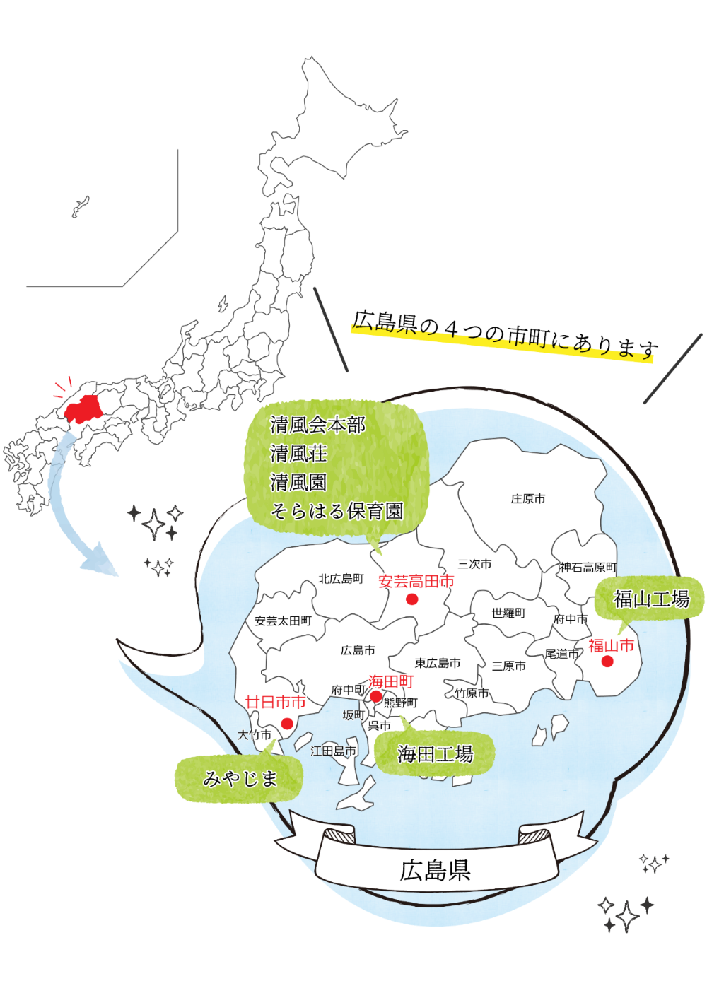 広島県の4つの市町にあります